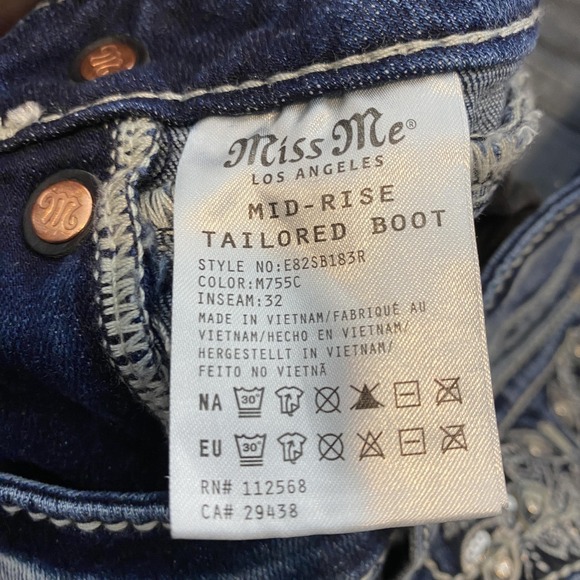 Miss Me Bootcut Jeans Womens 29 Medium Wash Stretch Rhinestone Embroidered Boho - Picture 5 of 13